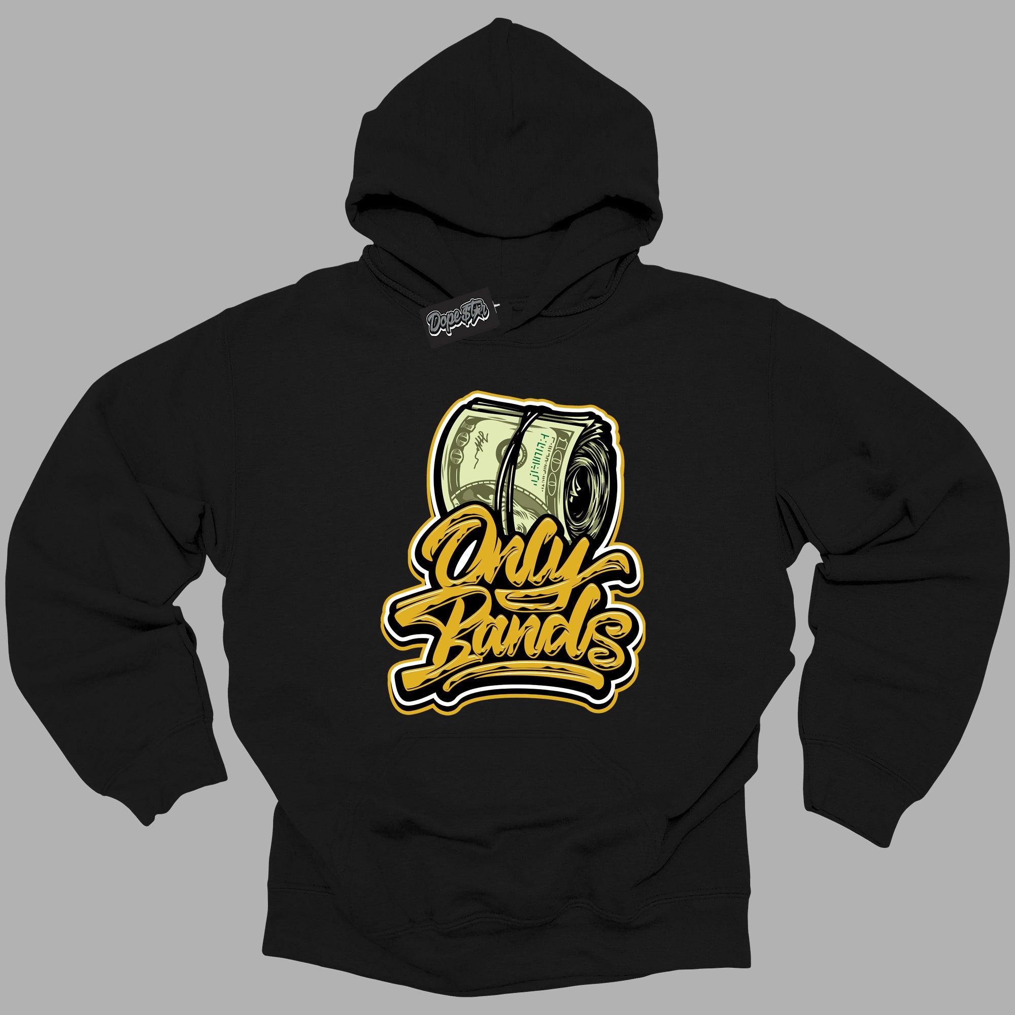 Cool Black Hoodie with “ Only Bands ”  design that Perfectly Matches Yellow Ochre 6s Sneakers.