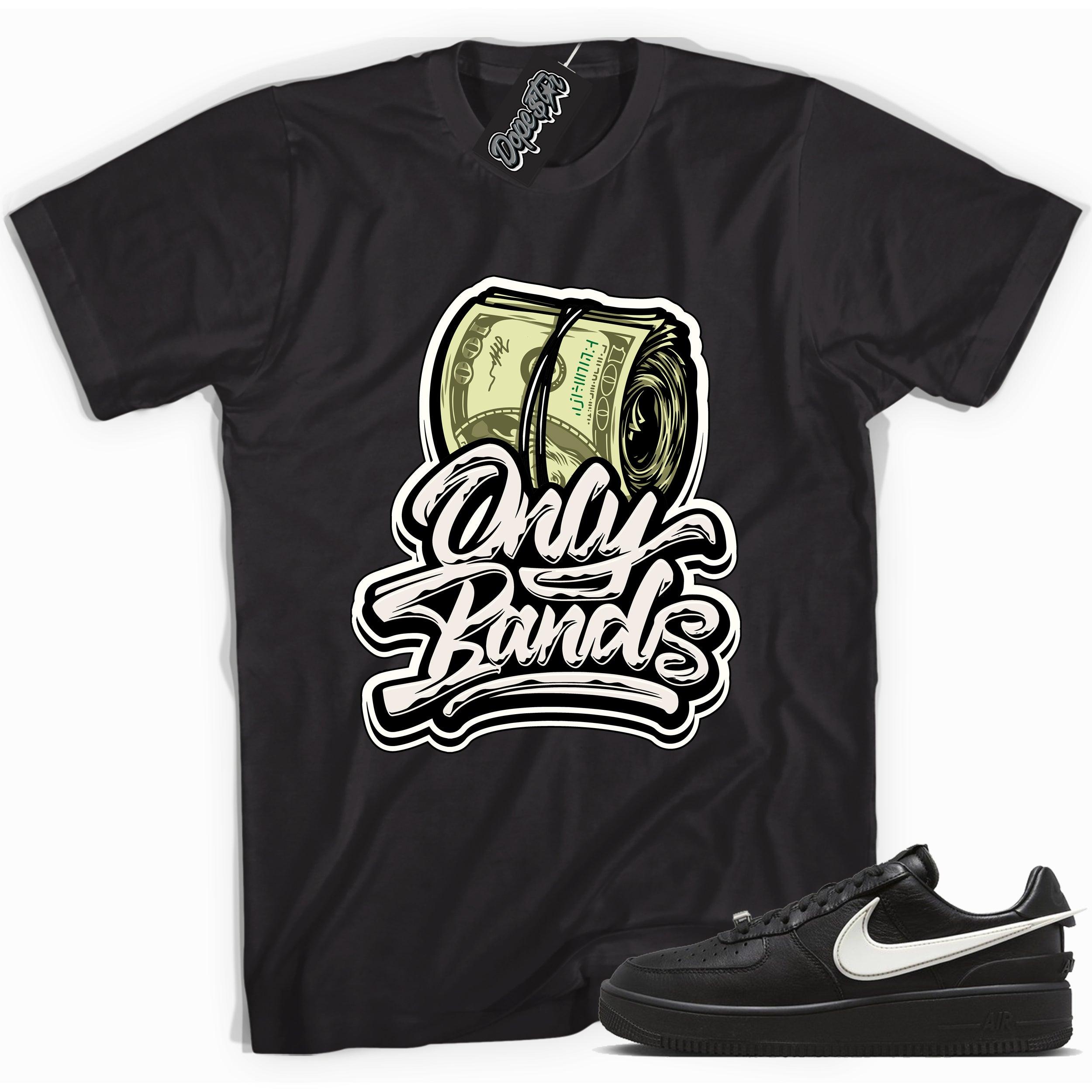 Cool black graphic tee with 'only bands' print, that perfectly matches Nike Air Force 1 Low SP Ambush Phantom sneakers.