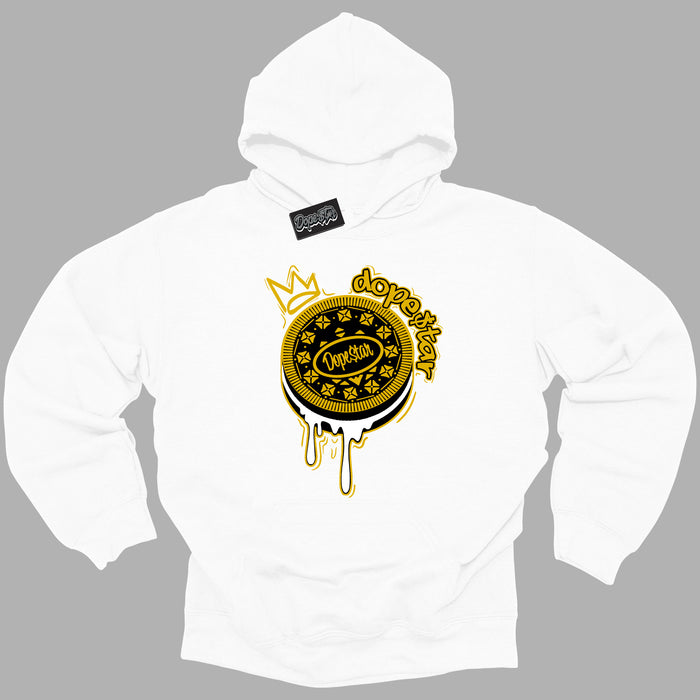 Cool White Hoodie with “ Oreo DS ”  design that Perfectly Matches Yellow Ochre 6s Sneakers.