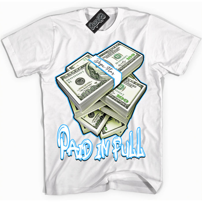 Cool White graphic tee with “ Paid In Full ” design, that perfectly matches Powder Blue 9s sneakers 