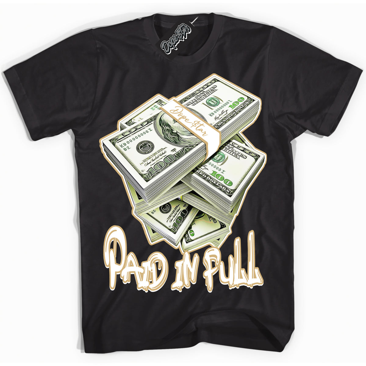 Jordan MVP White Metallic Gold ‘Paid In Full’ – Black Streetwear T-Shirt | Sneaker Matching shirt for Jordan MVP White Metallic Gold | Men's and Women's Streetwear Graphic Tee by Sneaker Shirts Outlet.
