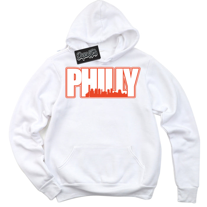Nike Dunk Low Retro Cosmic Clay 'Philly' Hoodie - White Streetwear Mockup | Sneakerhead Sweatshirt Matching Nike Dunk Low Retro Cosmic Clay | Limited Edition Urban Streetwear for Sneaker Matching OOTD | Outfits that pair perfectly with your ND Low Retro Cosmic Clay | Sneakerhead Fashion Must-Have Apparel for Men and Women.