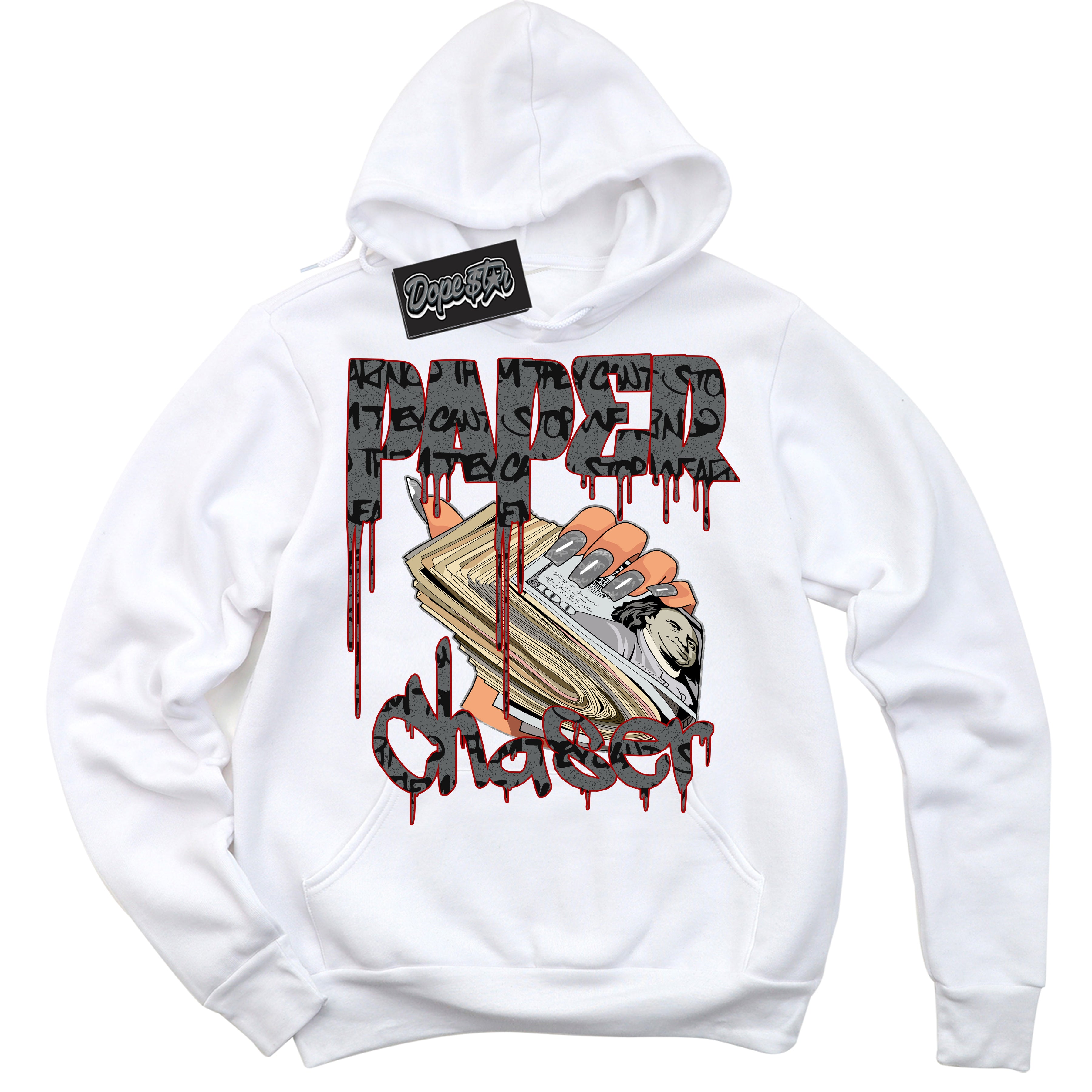 Cool White Hoodie with “ Paper Chaser ”  design that Perfectly Matches Rebellionaire 1s Sneakers.