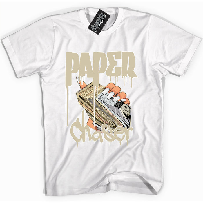 Cool White Shirt with “ Paper Chaser” design that perfectly matches Gratitude 11s Sneakers.