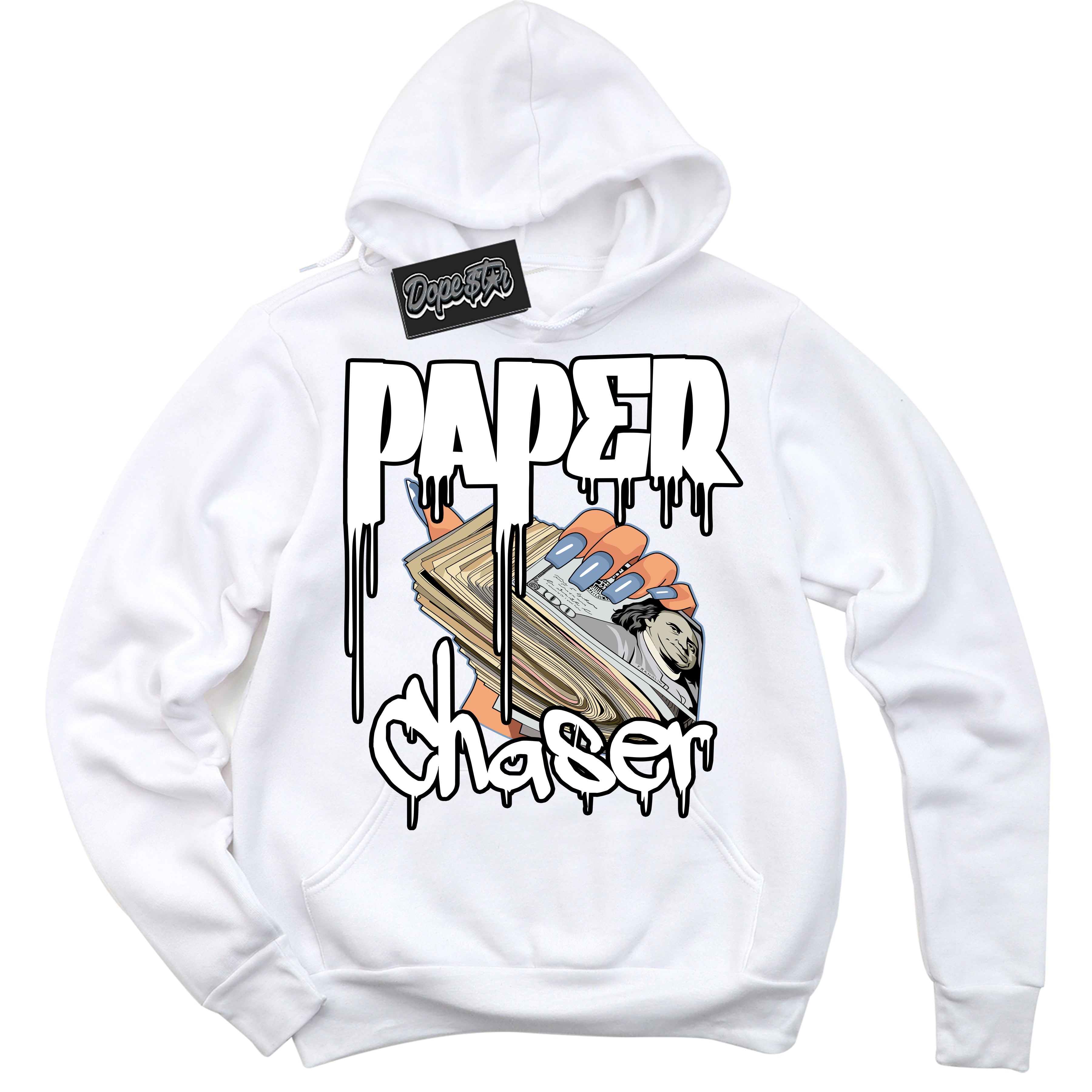 Cool White Hoodie with “ Paper Chaser ”  design that Perfectly Matches Reverse Oreo 6s Sneakers.