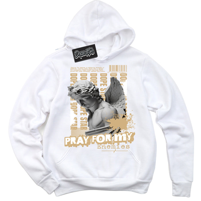 Jordan MVP White Metallic Gold ‘Pray Enemies’ – White Streetwear Hoodie | Sneaker Matching sweatshirt for Jordan MVP White Metallic Gold | Men's and Women's Streetwear Graphic Hoodie by Sneaker Shirts Outlet
