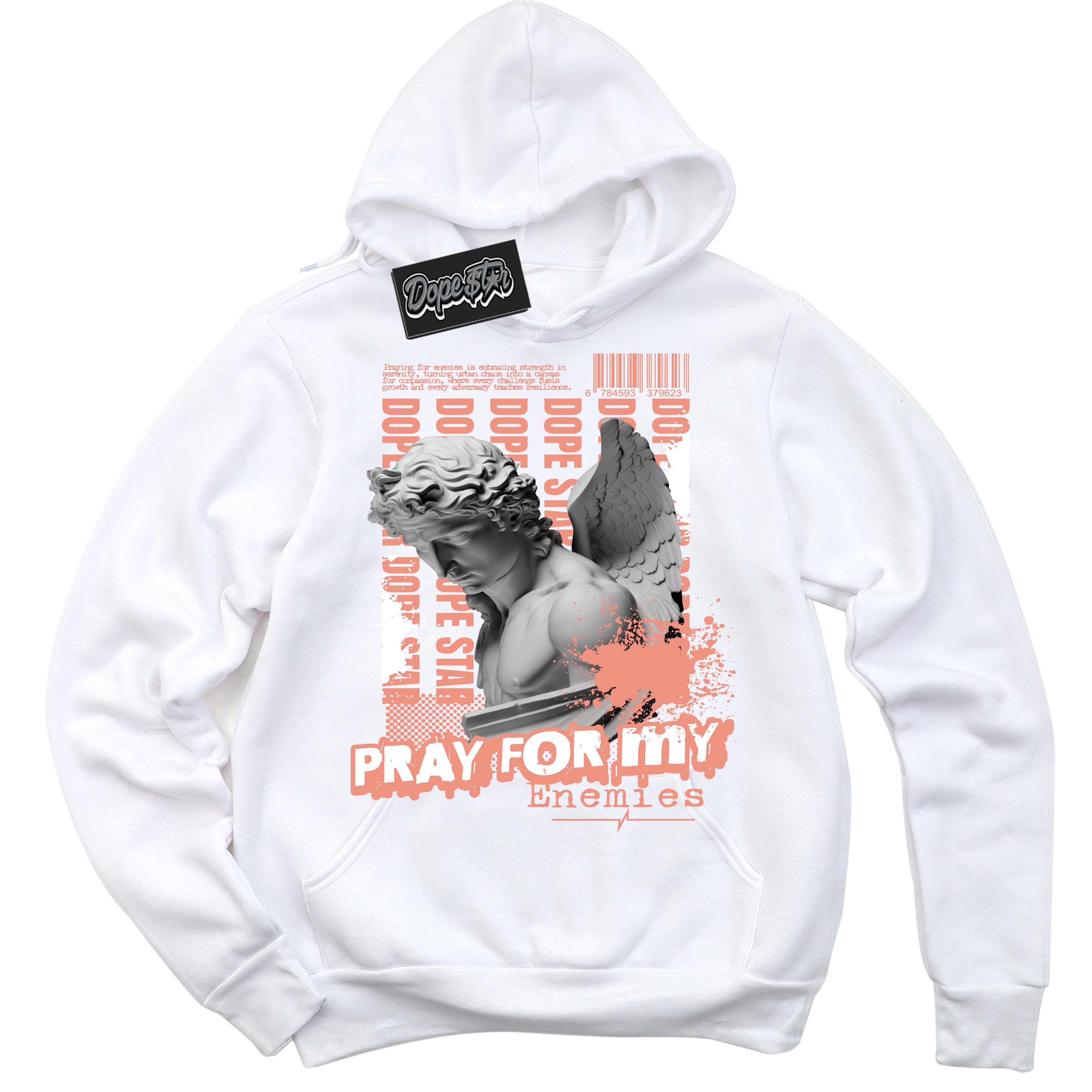 Dunk Low Light Wild Mango 'Pray Enemies' Hoodie – White Streetwear Sweatshirt | Sneaker Matching Hoodie for Dunk Low Light Wild Mango | Urban Fashion for Pray Enemies | Men's & Women's Streetwear Outfit by Sneaker Shirts Outlet.