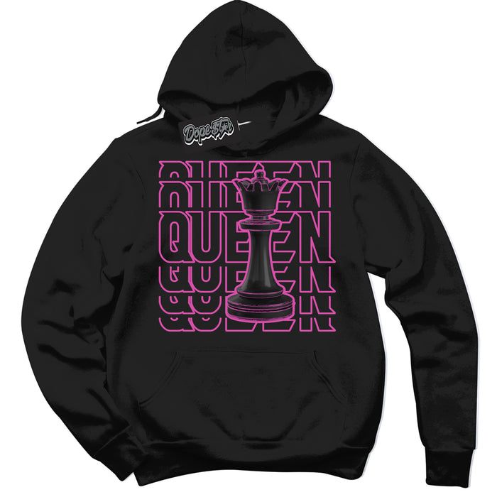 Black Hoodie with playful pink and black "Queen Chess" graphic, made to match Air Max 1 Valentine's Day sneakers | Sneaker Shirts Outlet
