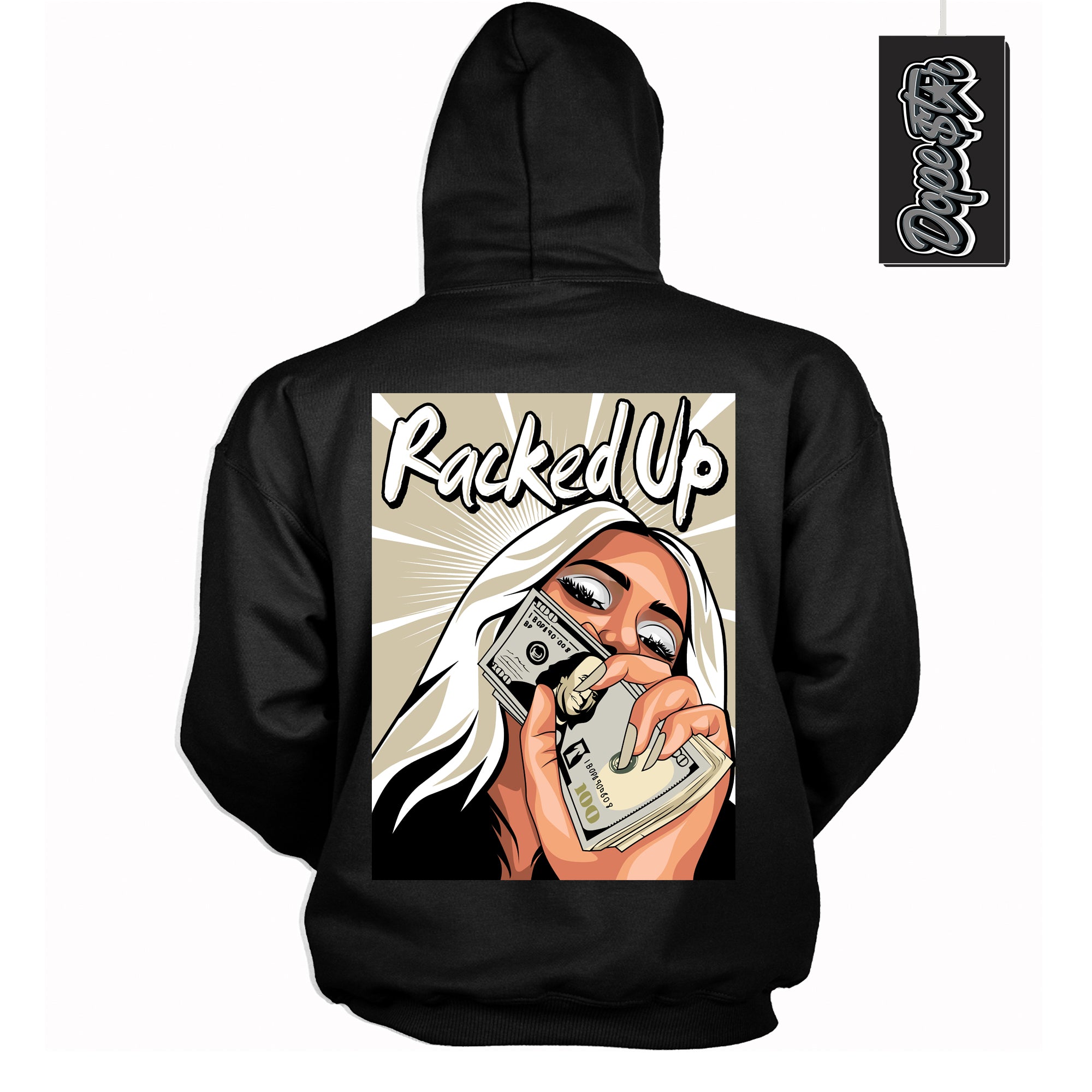 Cool Black Hoodie with “ Racked Up ”  design that Perfectly Matches  Gratitude 11s Sneakers.