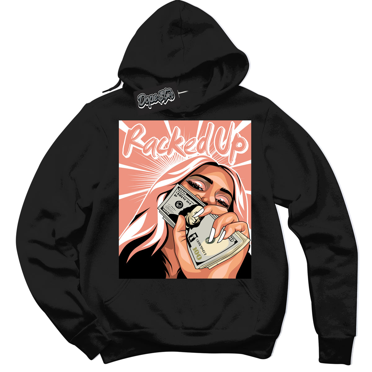 Dunk Low Light Wild Mango 'Racked Up' Hoodie – Black Streetwear Sweatshirt | Sneaker Matching Hoodie for Dunk Low Light Wild Mango | Urban Fashion for Racked Up | Men's & Women's Streetwear Outfit by Sneaker Shirts Outlet.
