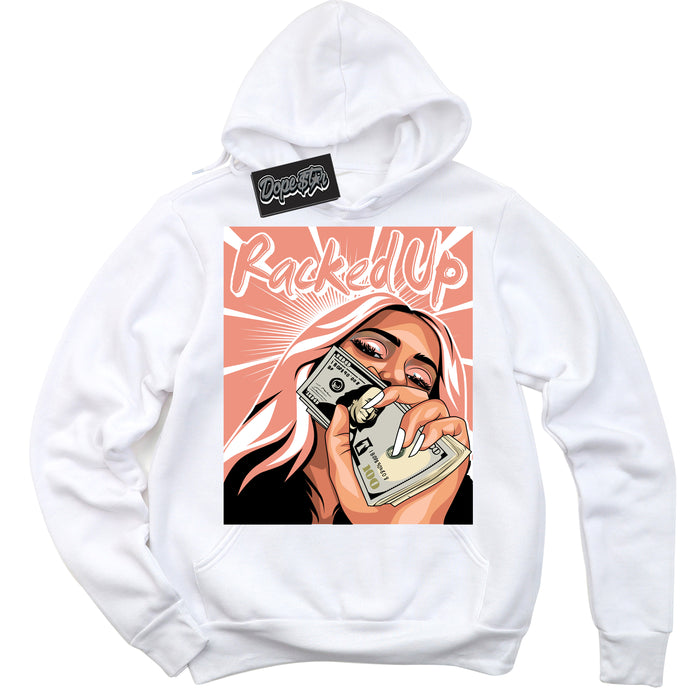 Dunk Low Light Wild Mango 'Racked Up' Hoodie – White Streetwear Sweatshirt | Sneaker Matching Hoodie for Dunk Low Light Wild Mango | Urban Fashion for Racked Up | Men's & Women's Streetwear Outfit by Sneaker Shirts Outlet.
