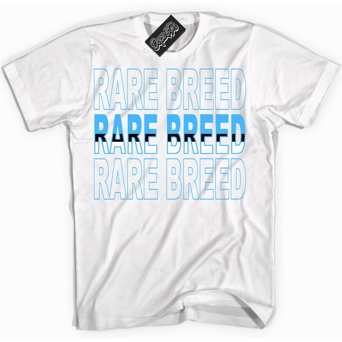 Cool White graphic tee with “ Rare Breed ” design, that perfectly matches Powder Blue 9s sneakers 