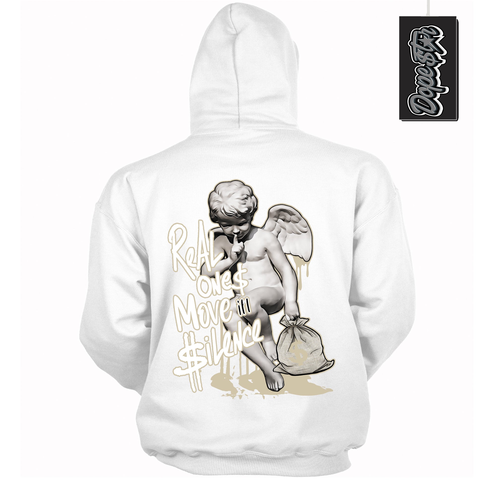 Cool White Hoodie with “ Real Ones Cherub ”  design that Perfectly Matches Gratitude 11s Sneakers.