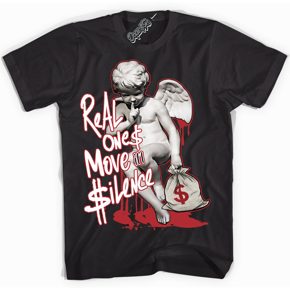Cool Black graphic tee with “ Real Ones Cherub ” print, that perfectly matches Lost And Found 1s sneakers 