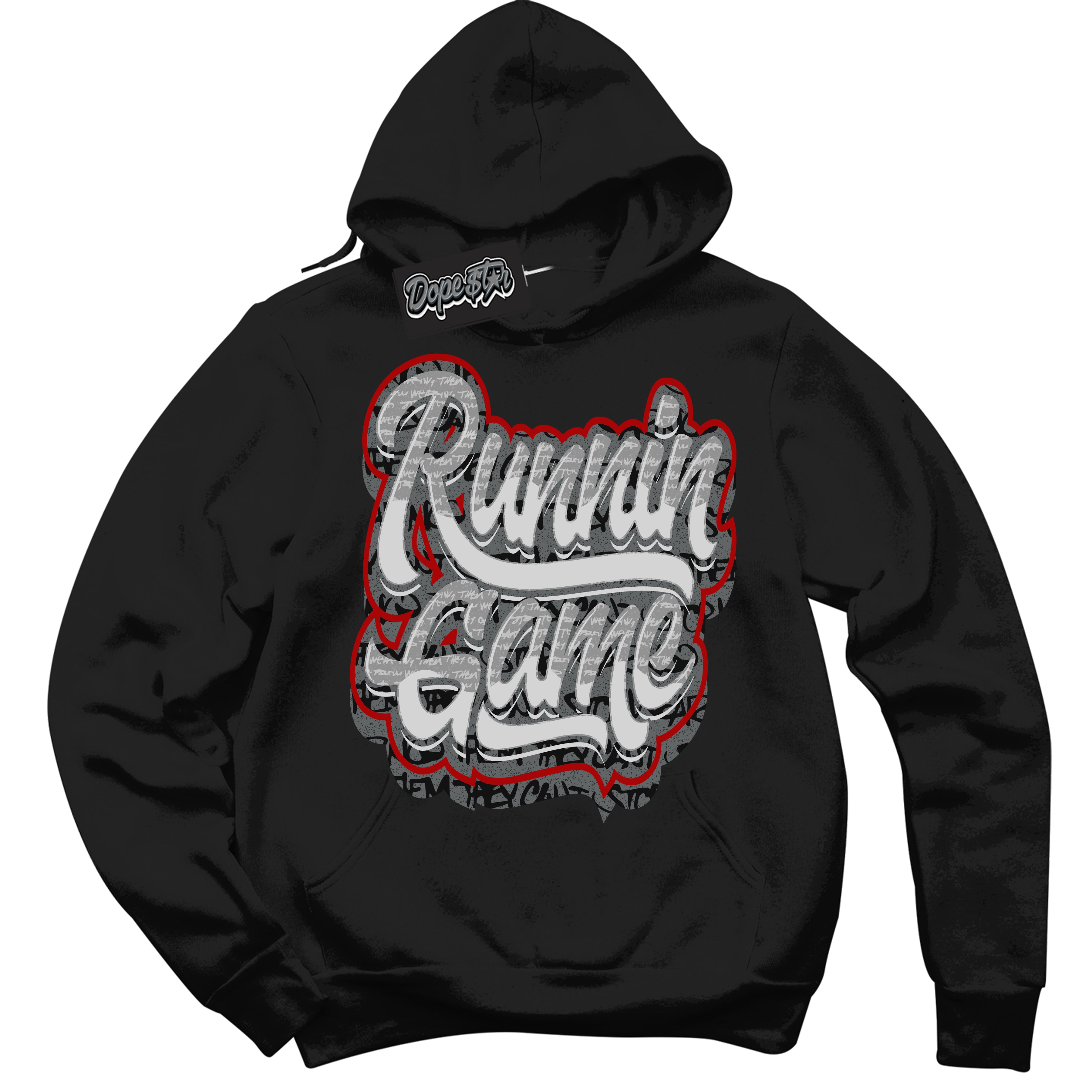 Cool Black Hoodie with “ Running Game ”  design that Perfectly Matches Rebellionaire 1s Sneakers.