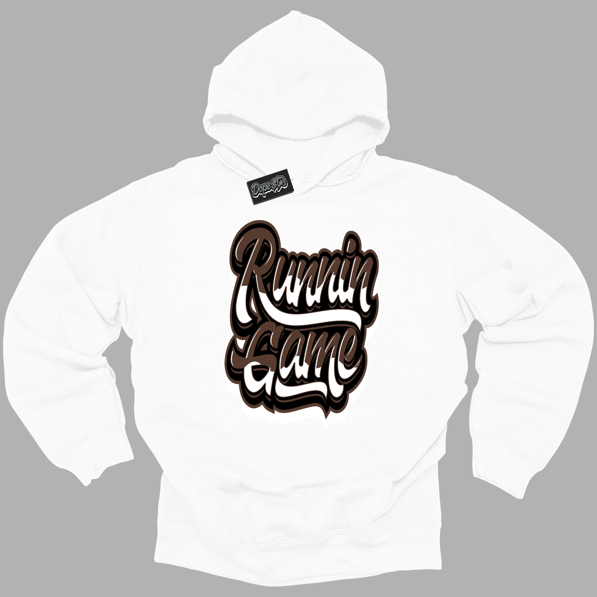 Cool White Graphic DopeStar Hoodie with “ Running Game “ print, that perfectly matches Palomino 1s sneakers