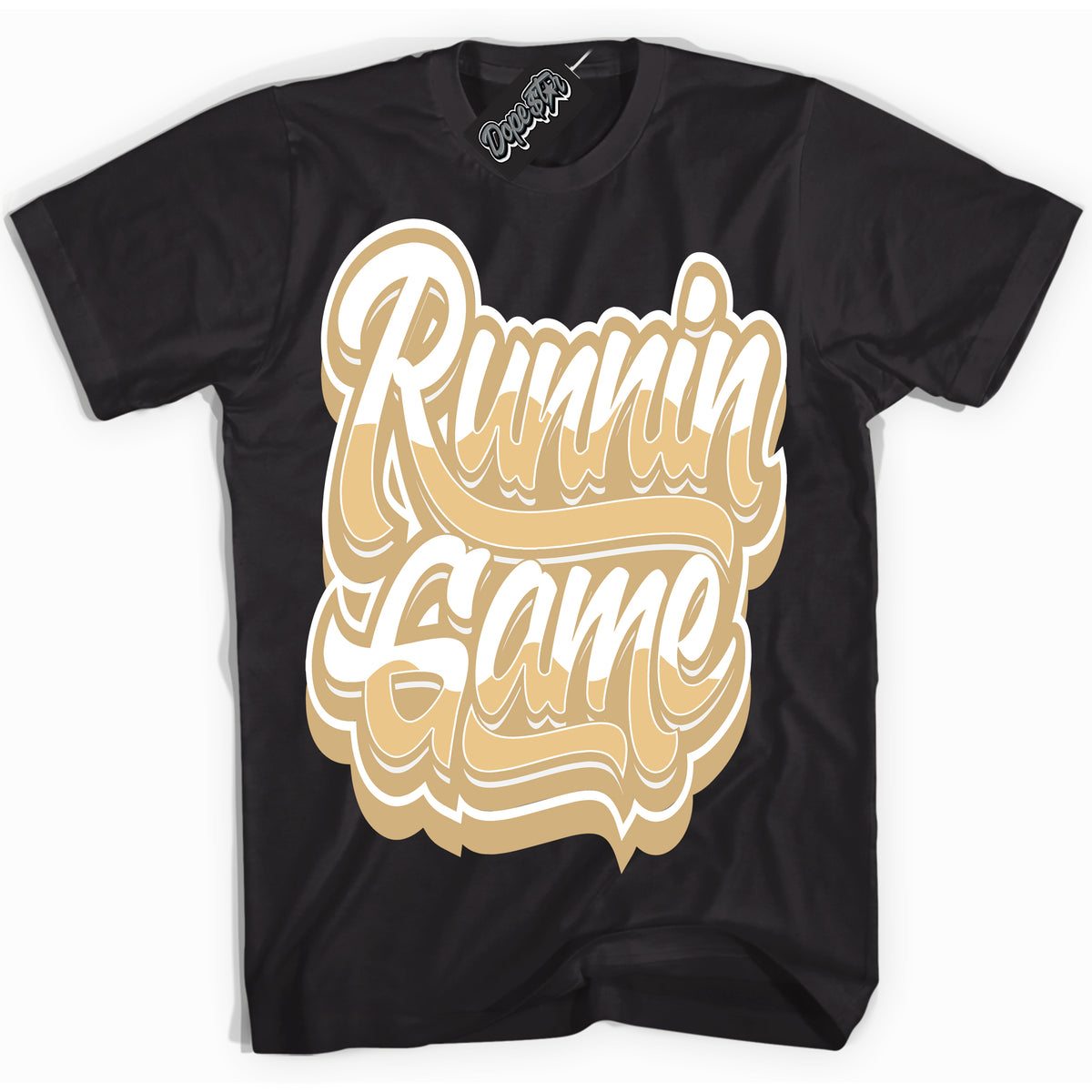 Jordan MVP White Metallic Gold ‘Running Game’ – Black Streetwear T-Shirt | Sneaker Matching shirt for Jordan MVP White Metallic Gold | Men's and Women's Streetwear Graphic Tee by Sneaker Shirts Outlet.
