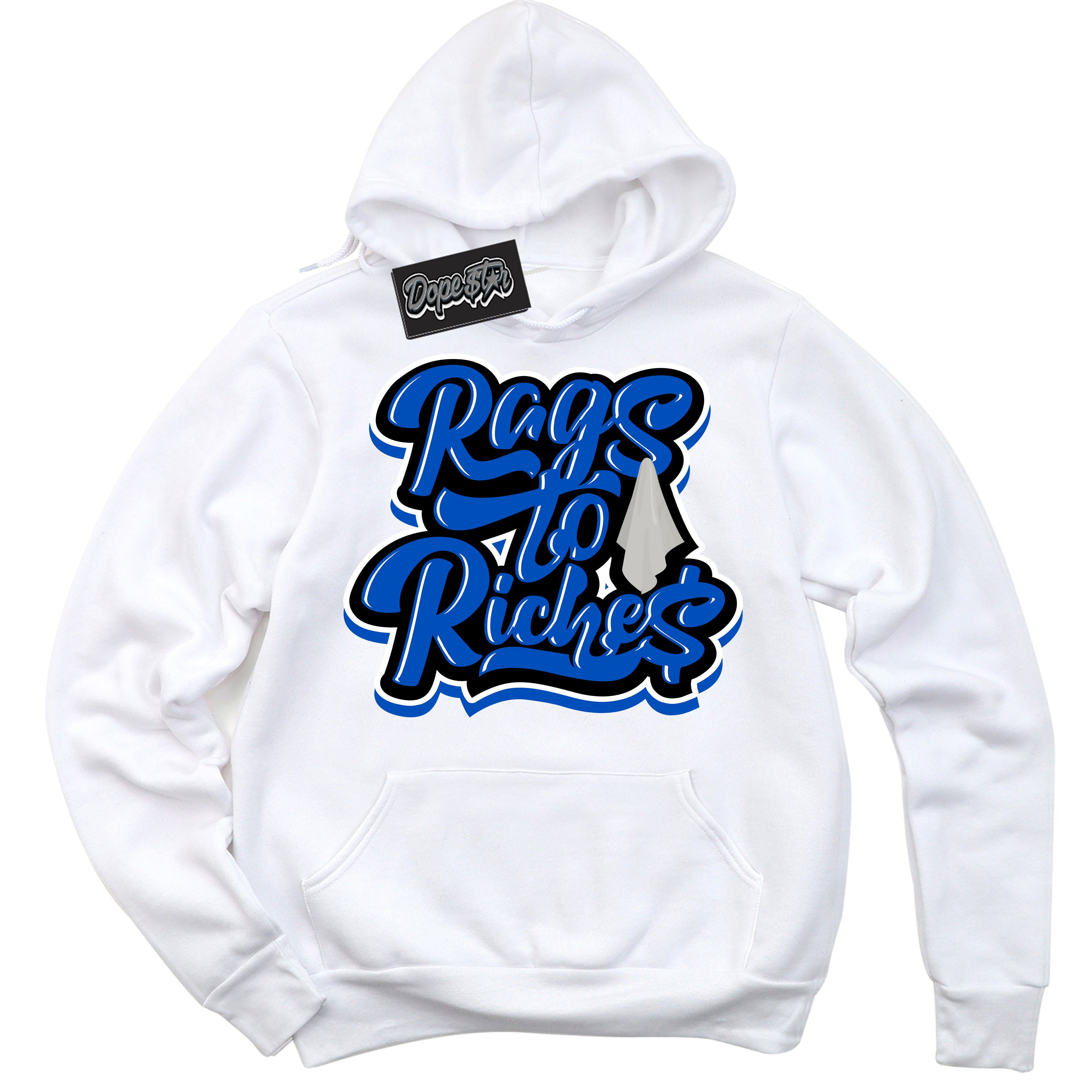 Dunk Low Astronomy Blue 'Rags To Riches' Hoodie – White Streetwear Sweatshirt | Sneaker Matching Hoodie for Dunk Low Astronomy Blue | Men's & Women's Streetwear Outfit by Sneaker Shirts Outlet.
