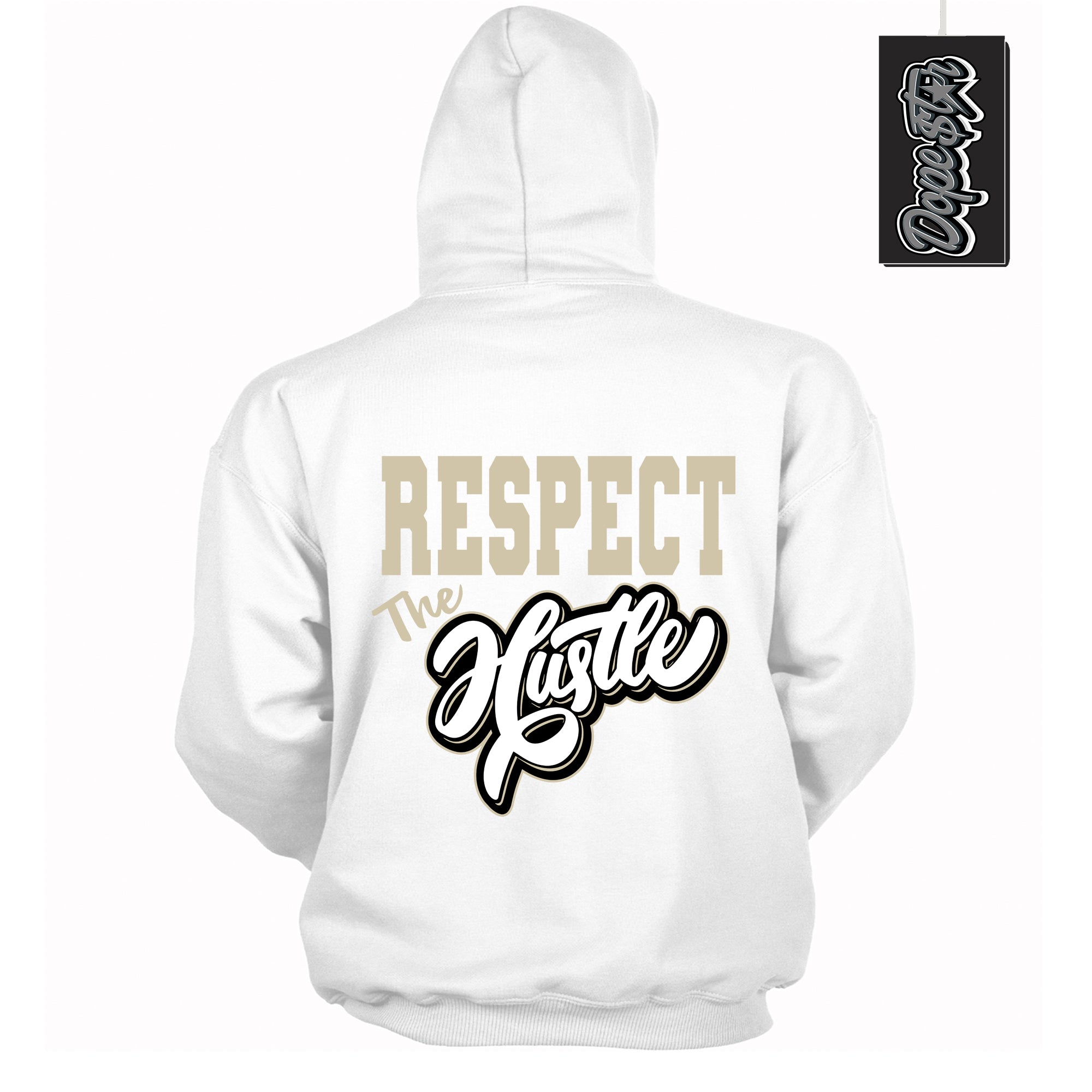 Cool White Hoodie with “ Respect The Hustle ”  design that Perfectly Matches Gratitude 11s Sneakers.