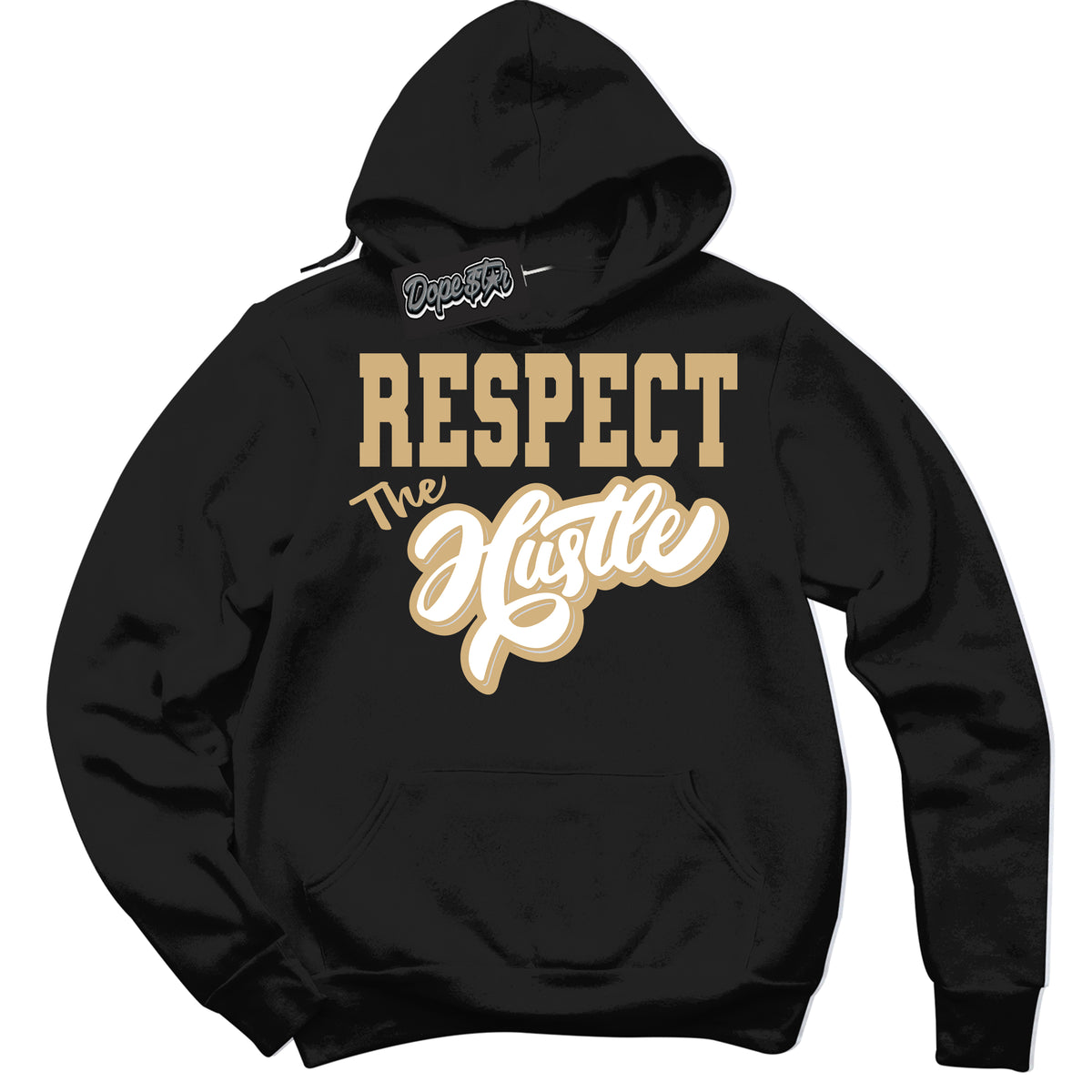 Jordan MVP White Metallic Gold ‘Respect The Hustle’ – Black Streetwear Hoodie | Sneaker Matching sweatshirt for Jordan MVP White Metallic Gold | Men's and Women's Streetwear Graphic Hoodie by Sneaker Shirts Outlet
