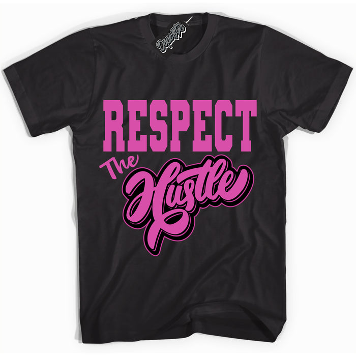 Black T-shirt with playful pink and black "Respect The Hustle" graphic, made to match Air Max 1 Valentine's Day sneakers | Sneaker Shirts Outlet
