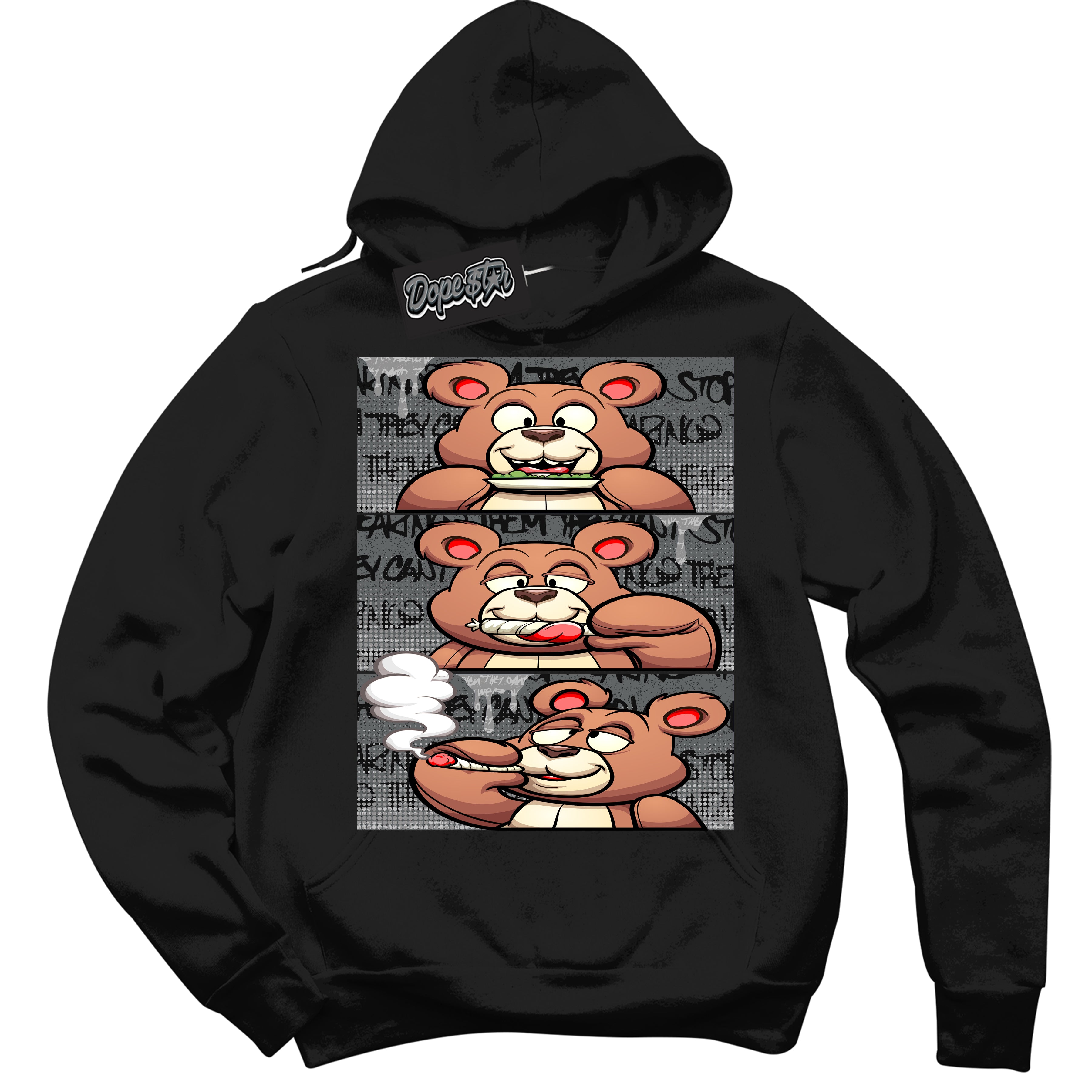 Cool Black Hoodie with “ Roll It Lick It Smoke It Bear ”  design that Perfectly Matches Rebellionaire 1s Sneakers.