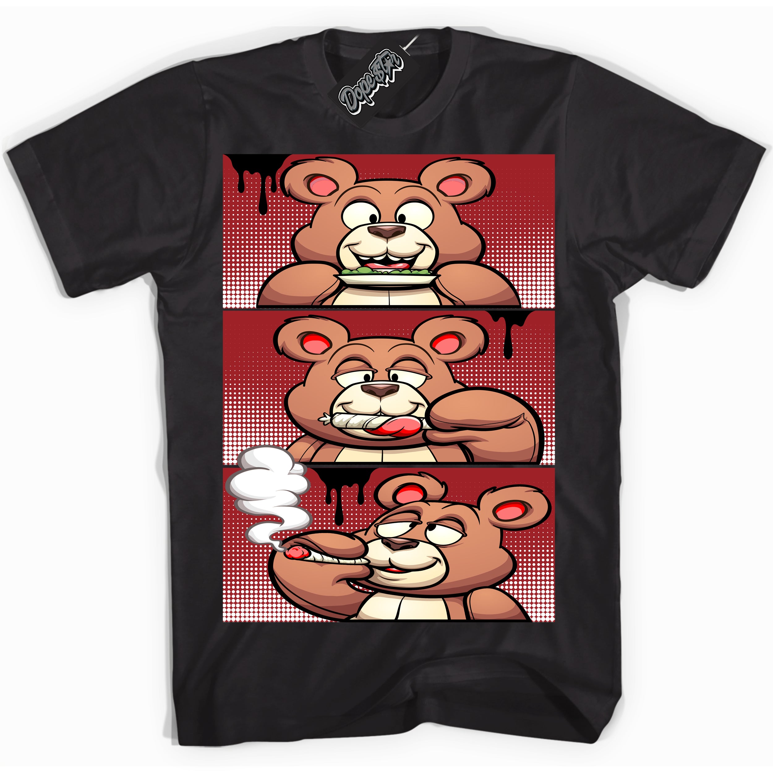 Cool Black graphic tee with “ Roll It Lick It Smoke It Bear ” print, that perfectly matches Lost And Found 1s sneakers 