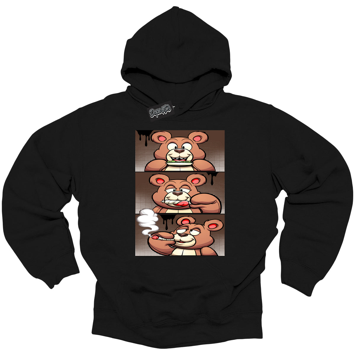 Cool Black Graphic DopeStar Hoodie with “ Roll It Lick It Smoke It Bear “ print, that perfectly matches Palomino 1s sneakers