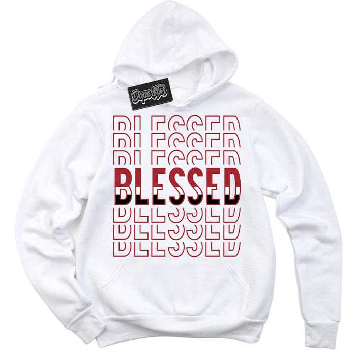 Cool White Hoodie with “ Blessed Stacked ”  design that Perfectly Matches Pro J Pack Chicago Dunks.