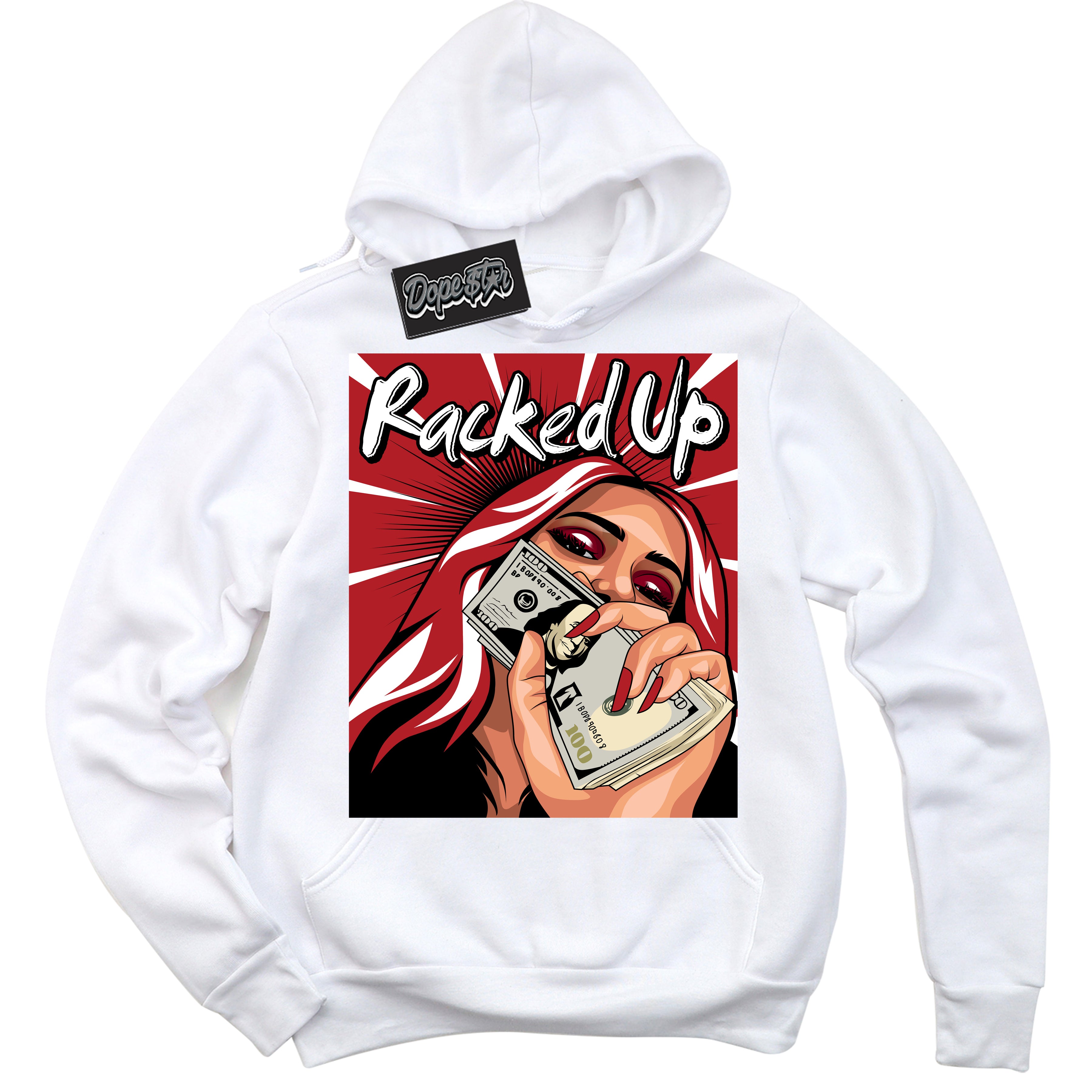 Cool White Hoodie with “ Racked Up ”  design that Perfectly Matches Pro J Pack Chicago Dunks.