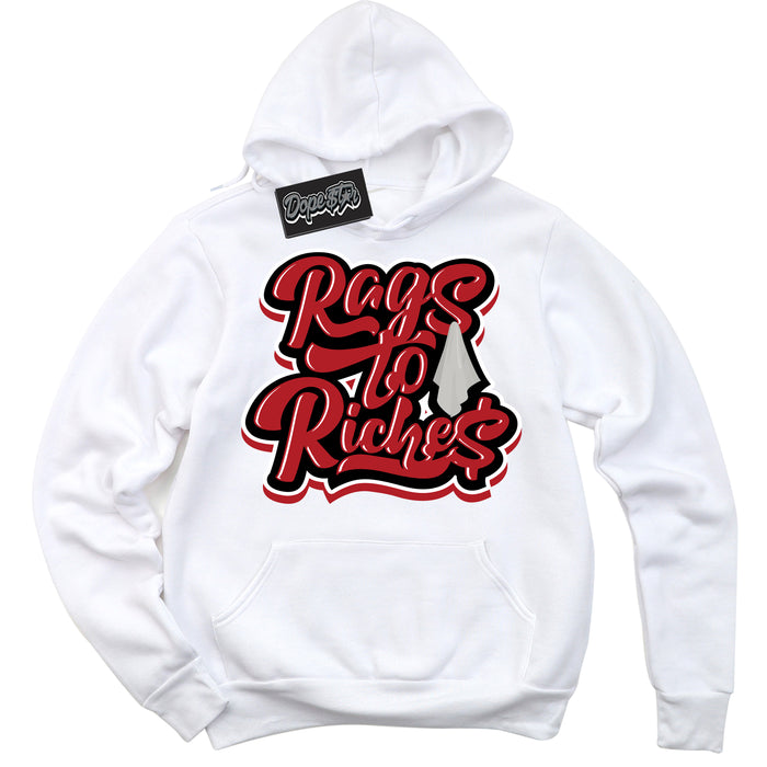 Cool White Hoodie with “ Rags To Riches ”  design that Perfectly Matches Pro J Pack Chicago Dunks.
