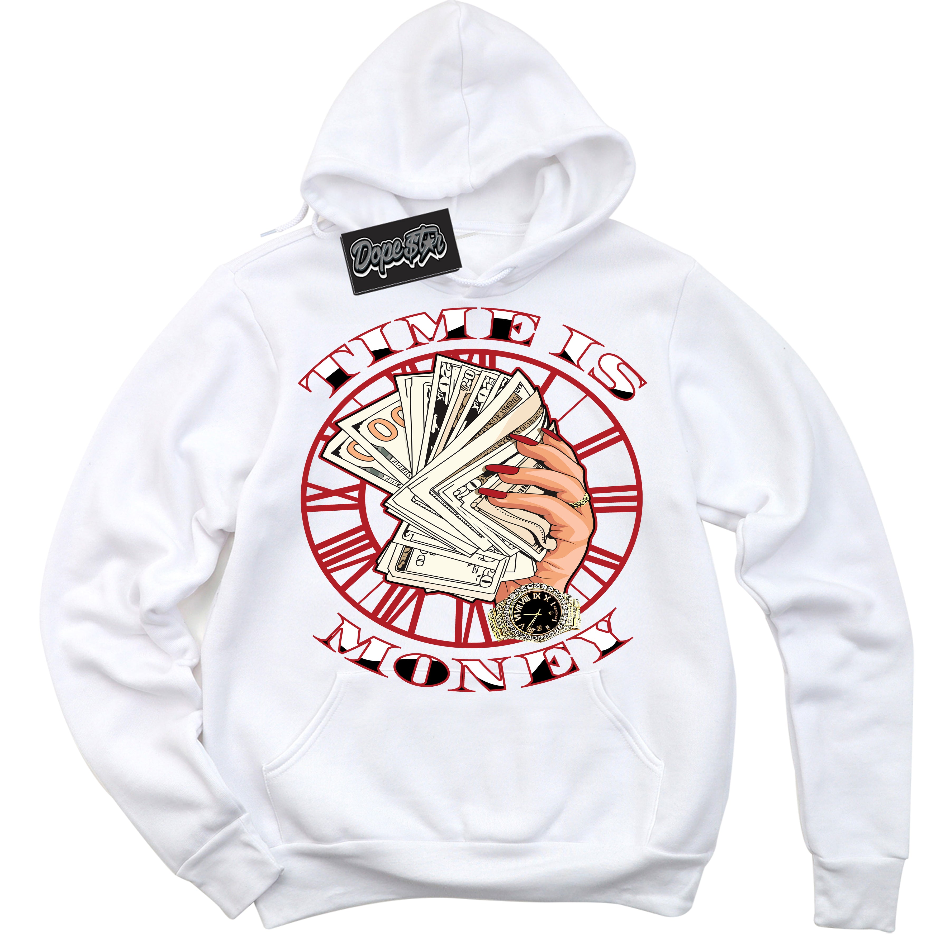 Cool White Hoodie with “ Time Is Money ”  design that Perfectly Matches Pro J Pack Chicago Dunks.