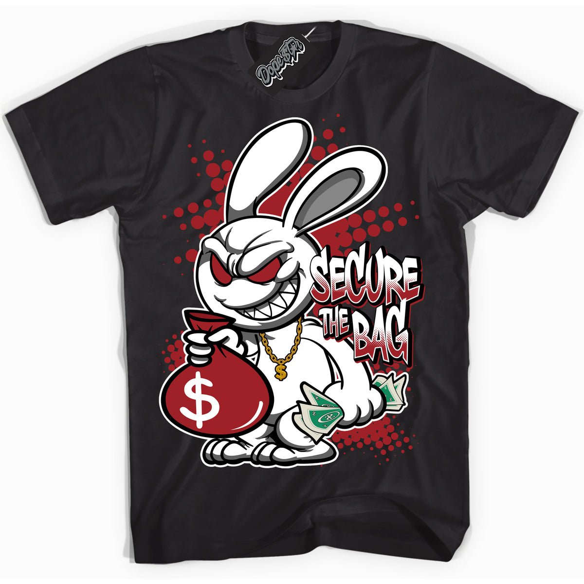 Cool Black graphic tee with “ Secure The Bag ” print, that perfectly matches Lost And Found 1s sneakers 
