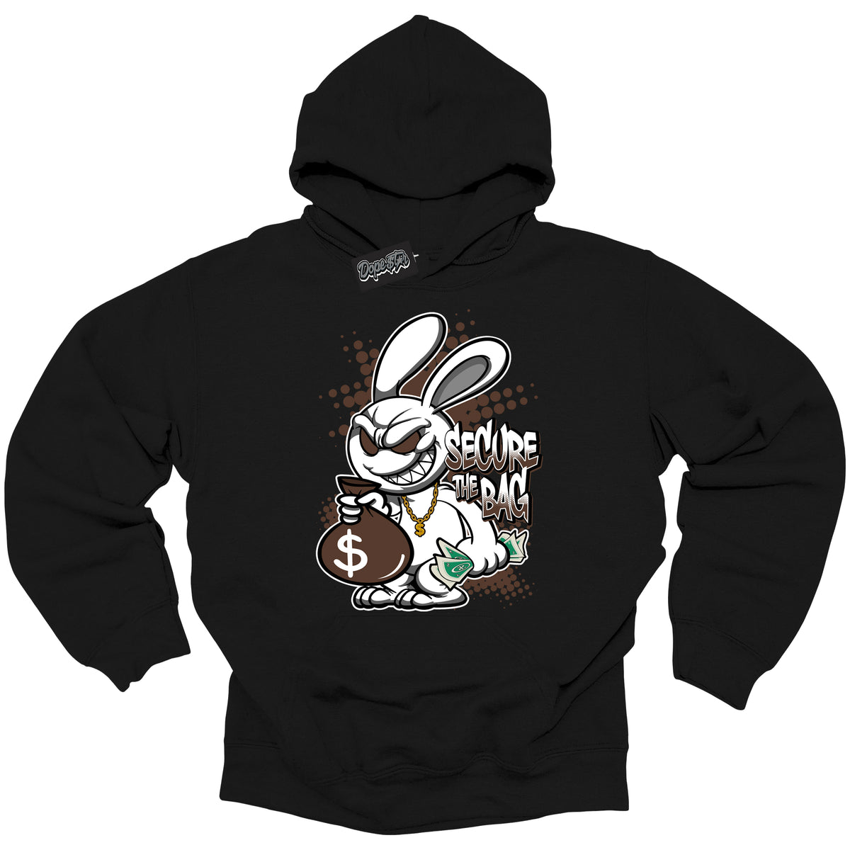 Cool Black Graphic Dope`Star Hoodie with “ Secure The Bag “ print, that perfectly matches Palomino 1s sneakers