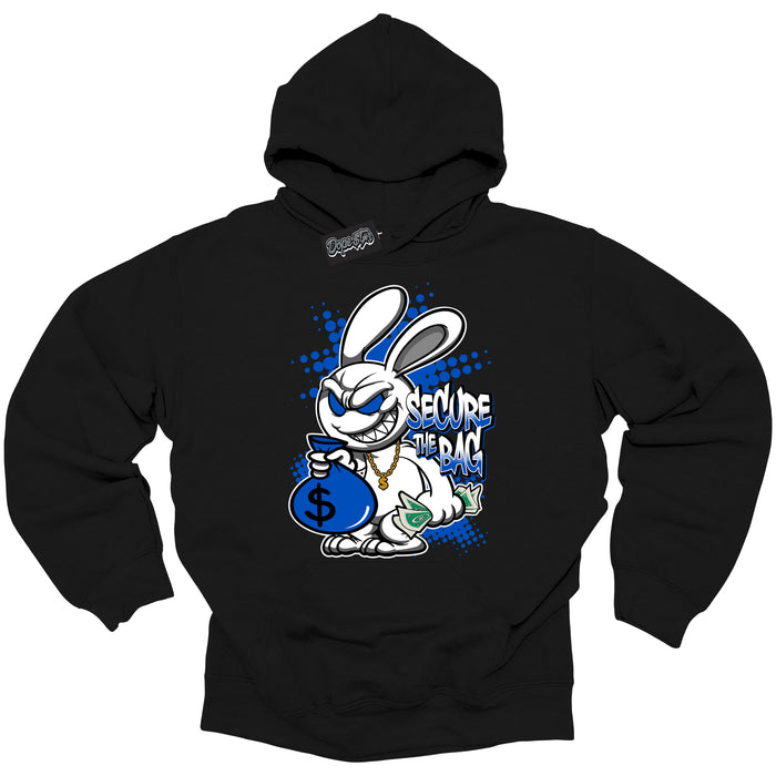 Cool Black Hoodie with “ Secure The Bag ”  design that Perfectly Matches  Royal Reimagined 1s Sneakers.