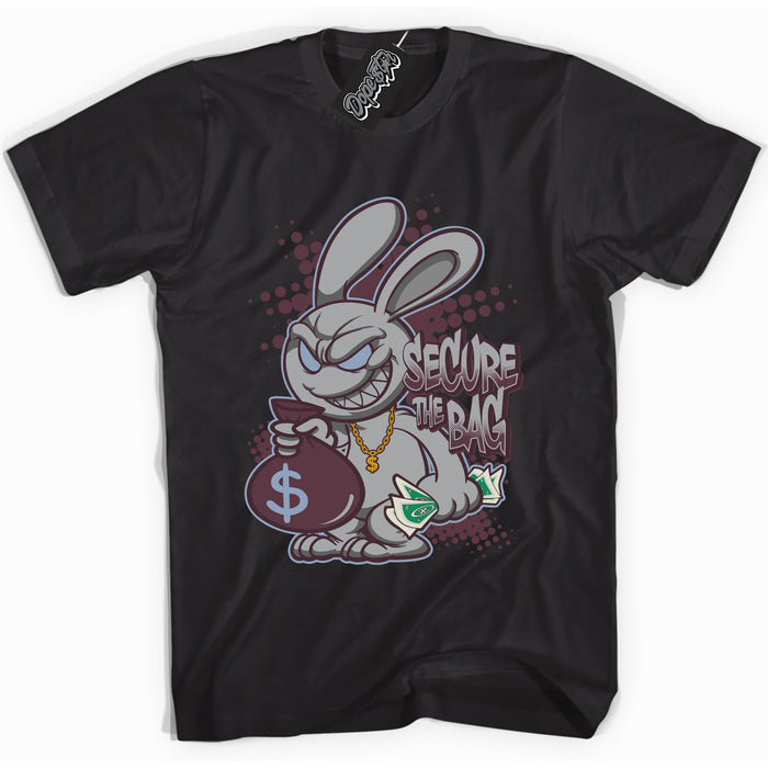 Cool Black Shirt with “ Secure The Bag” design that perfectly matches Burgundy 5s Sneakers.
