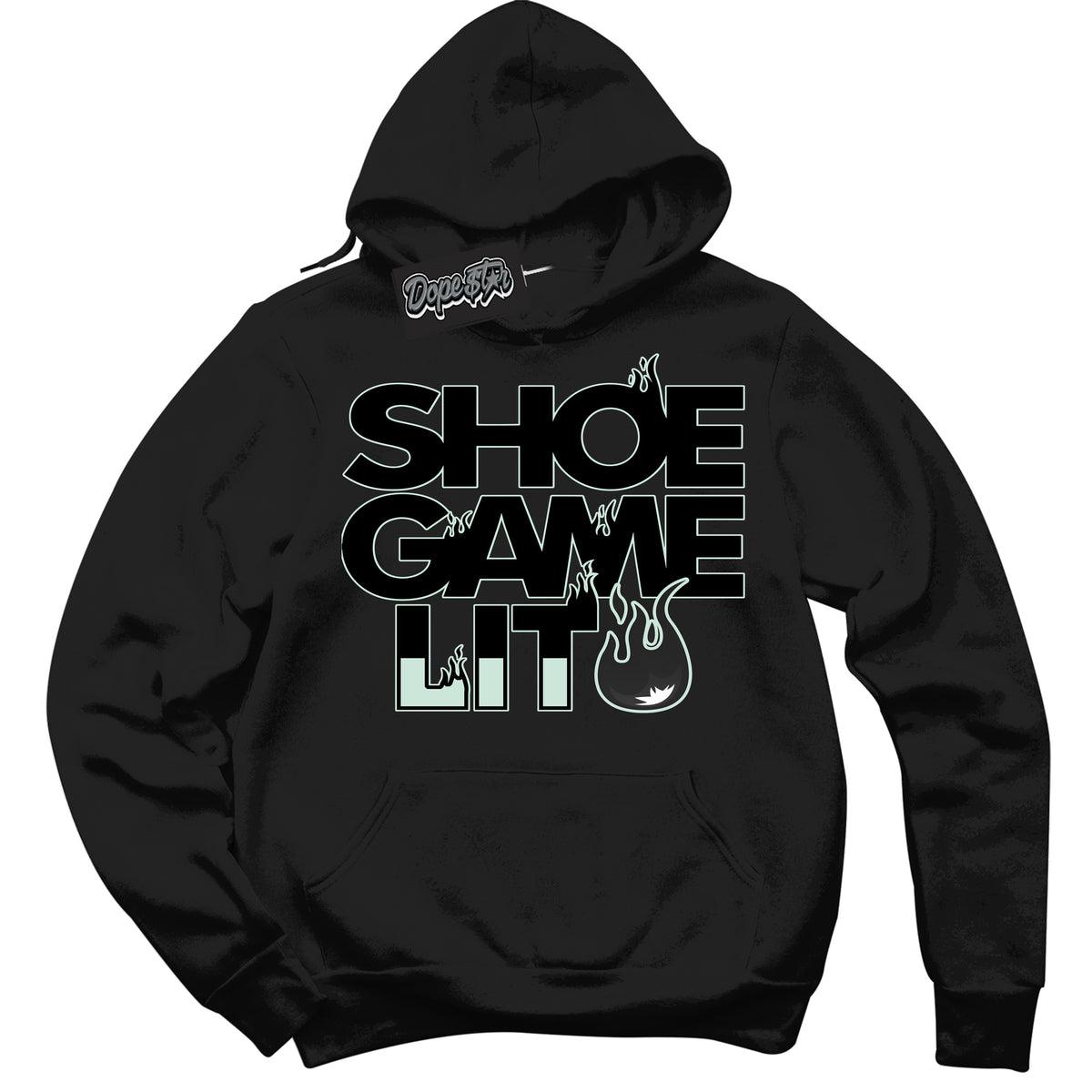 Cool Black Hoodie with “ Shoe Game Lit '' design that Perfectly Matches  Dark Smoke Grey Barely Green Sneakers.