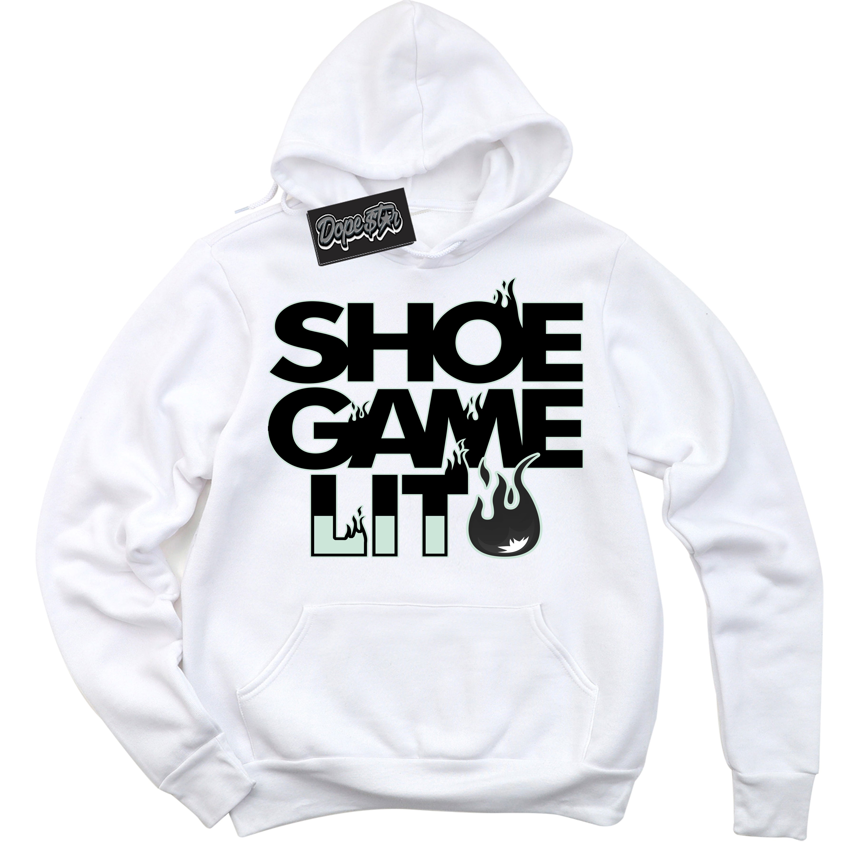 Cool White Hoodie with “ Shoe Game Lit '' design that Perfectly Matches  Dark Smoke Grey Barely Green Sneakers.