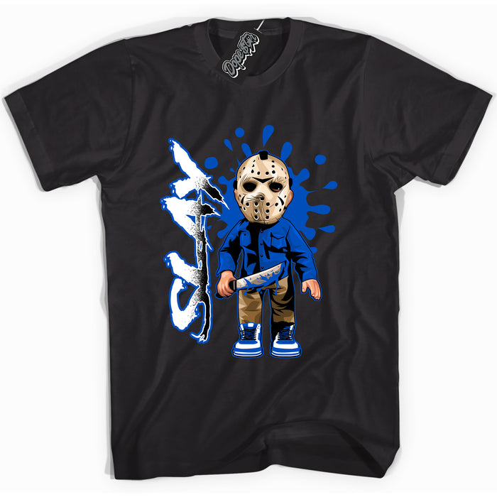 Cool Black graphic tee with "Slay" design, that perfectly matches Royal Reimagined 1s sneakers 