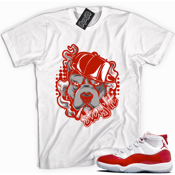 Cool White graphic tee with “ Stay Lit ” print, that perfectly matches CHERRY 11s  sneakers 