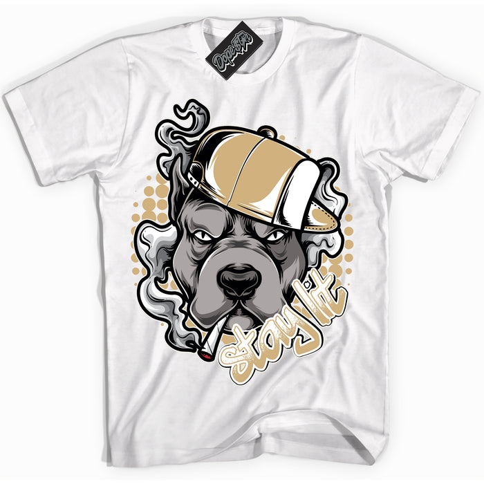 Jordan MVP White Metallic Gold ‘Stay Lit’ – White Streetwear T-Shirt | Sneaker Matching shirt for Jordan MVP White Metallic Gold | Men's and Women's Streetwear Graphic Tee by Sneaker Shirts Outlet.

