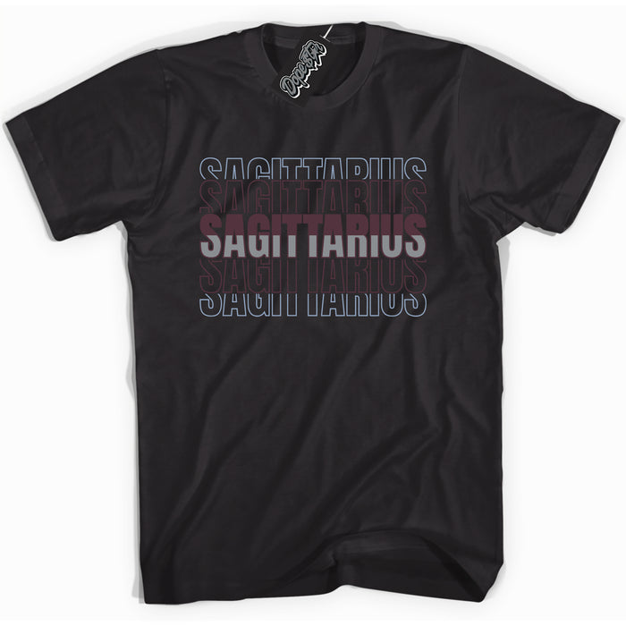 Cool Black Shirt with “ Sagittarius” design that perfectly matches Burgundy 5s Sneakers.