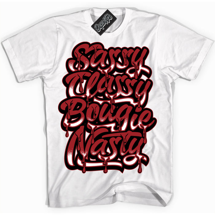 Cool White graphic tee with “ Sassy Classy ” print, that perfectly matches Lost And Found 1s sneakers 