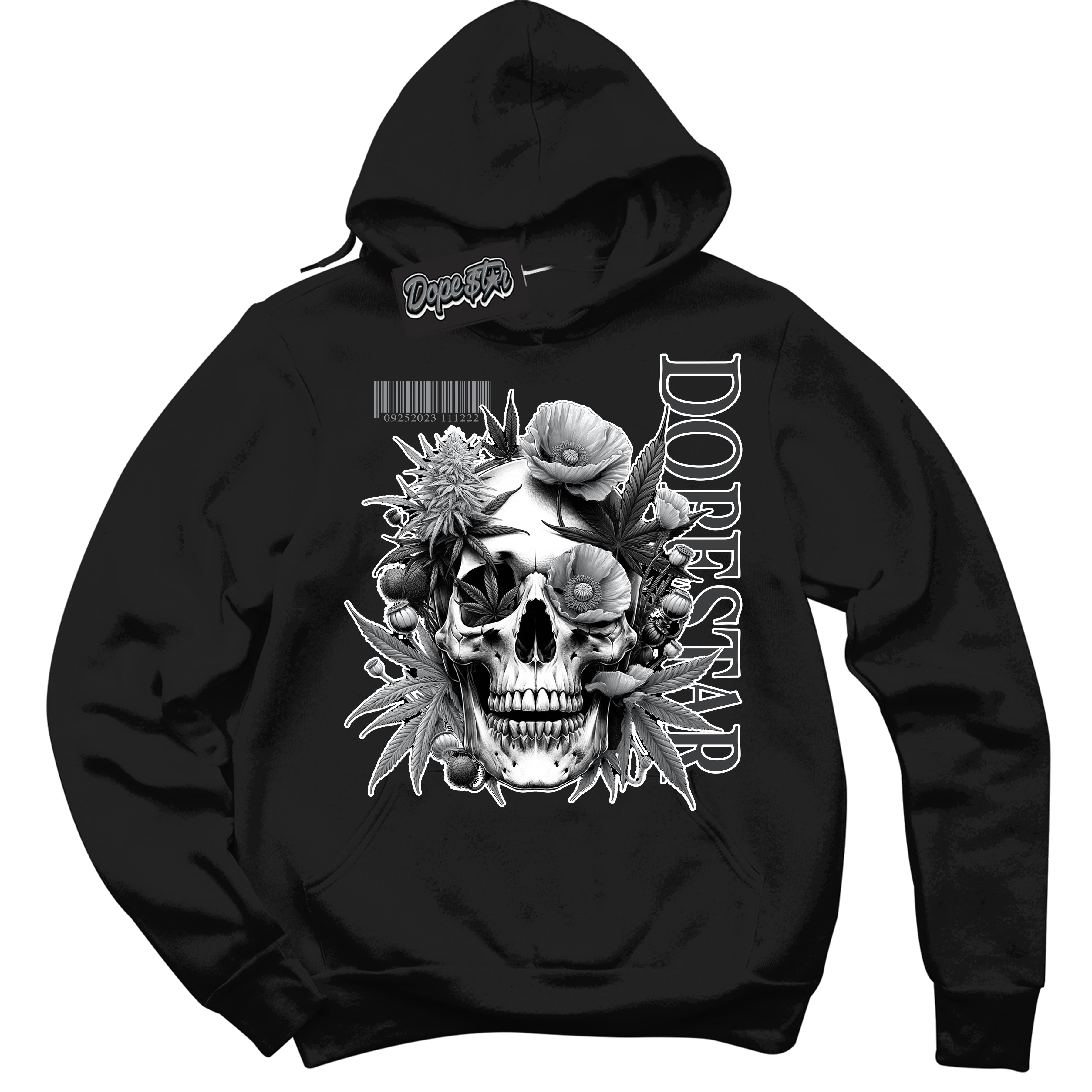 Cool Black Hoodie with “ Skull Poppies ”  design that Perfectly Matches Flint Grey 14s Sneakers.