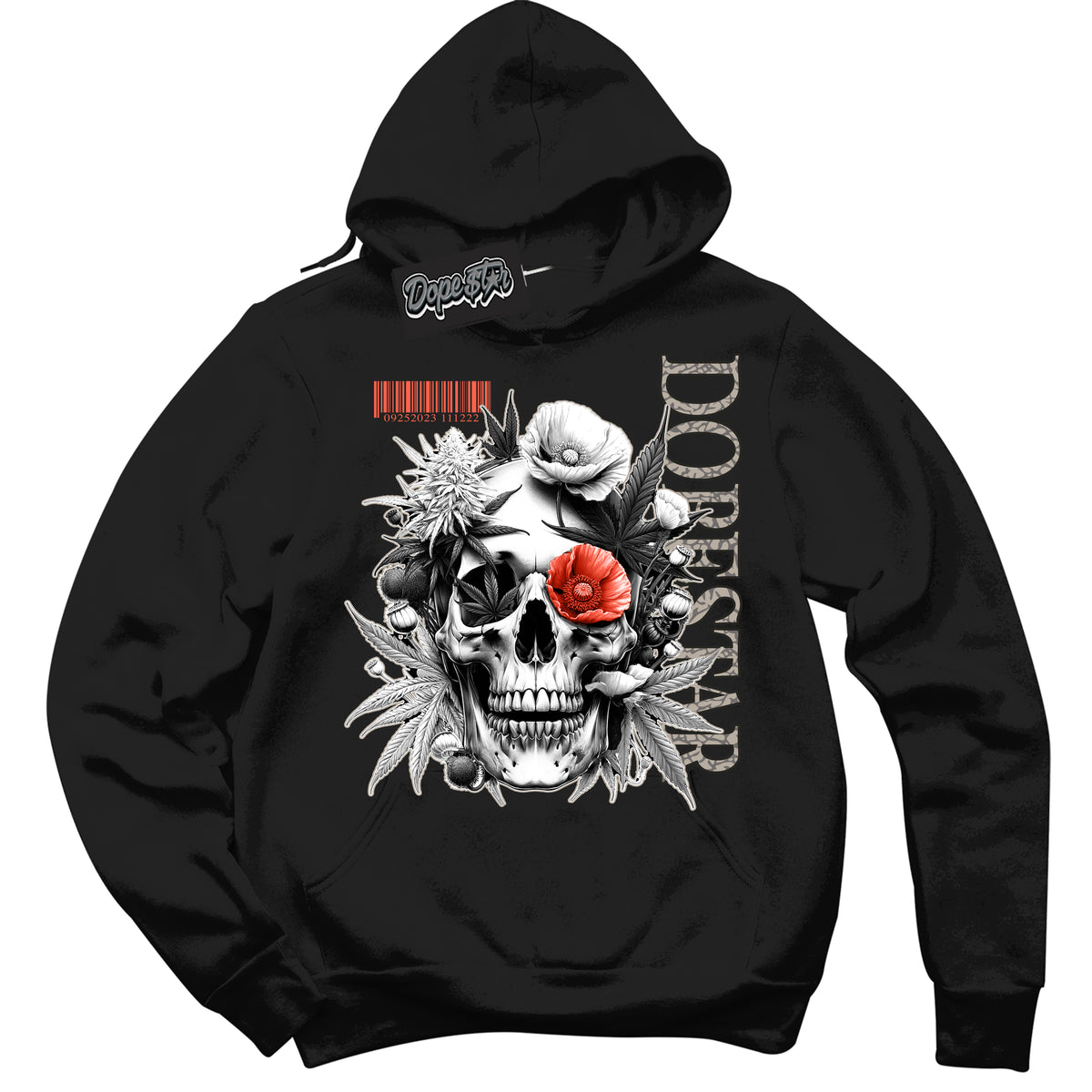 Cool Black Hoodie with “ Skull Poppies ”  design that Perfectly Matches Georgia Peach 3s Sneakers.