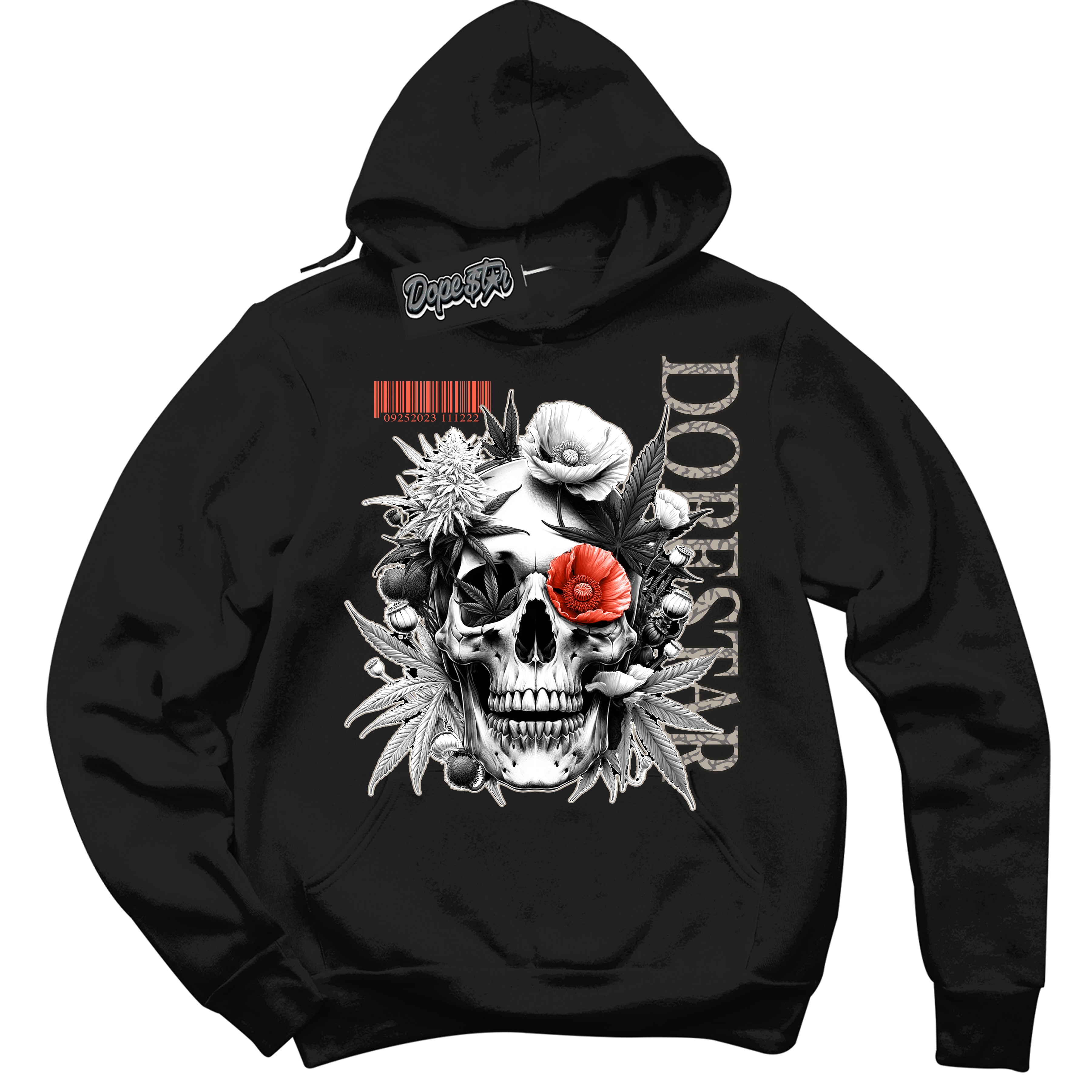 Cool Black Hoodie with “ Skull Poppies ”  design that Perfectly Matches Georgia Peach 3s Sneakers.