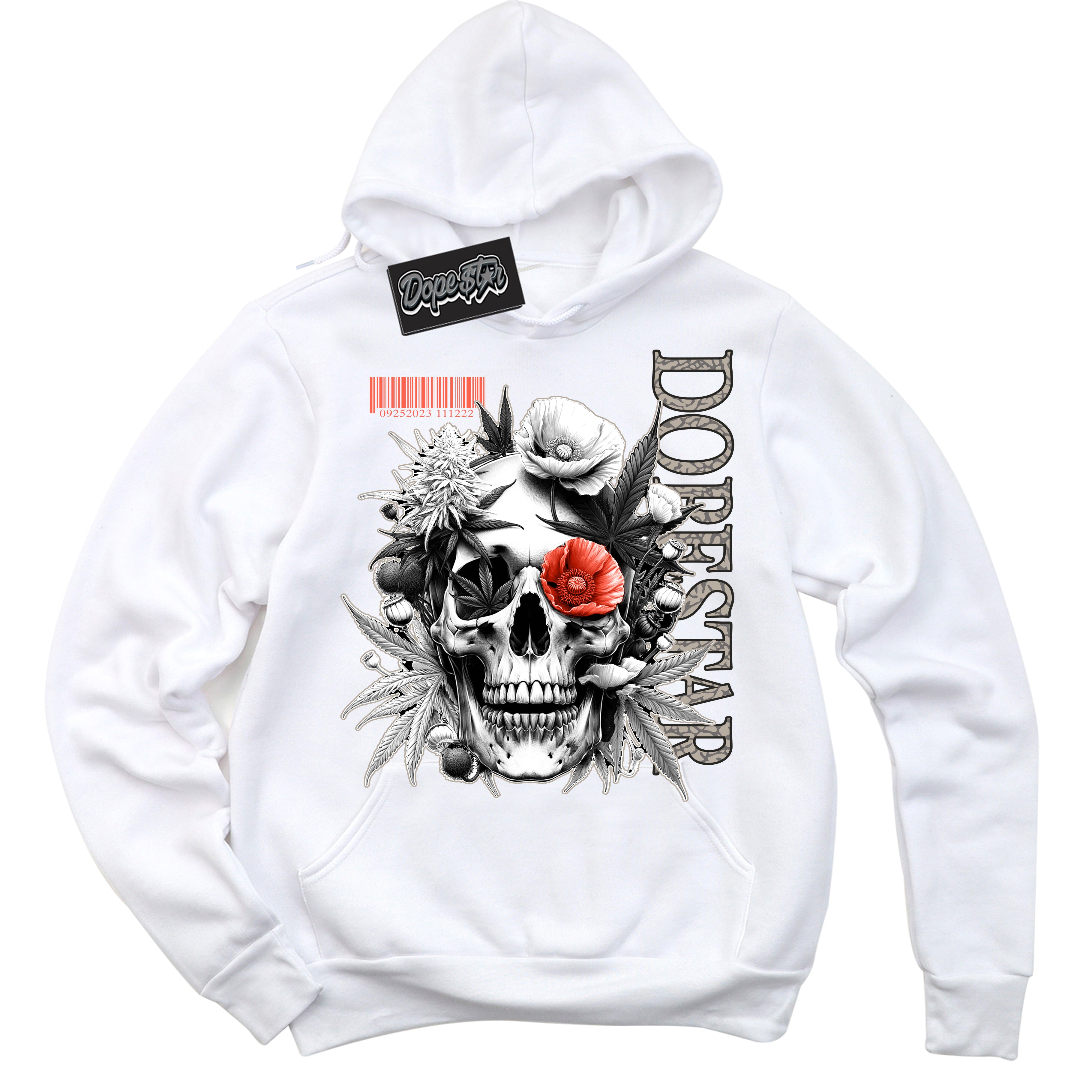 Cool White Hoodie with “ Skull Poppies ”  design that Perfectly Matches Georgia Peach 3s Sneakers.