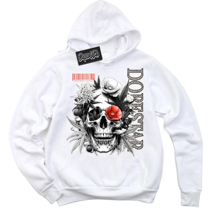 Cool White Hoodie with “ Skull Poppies ”  design that Perfectly Matches Georgia Peach 3s Sneakers.