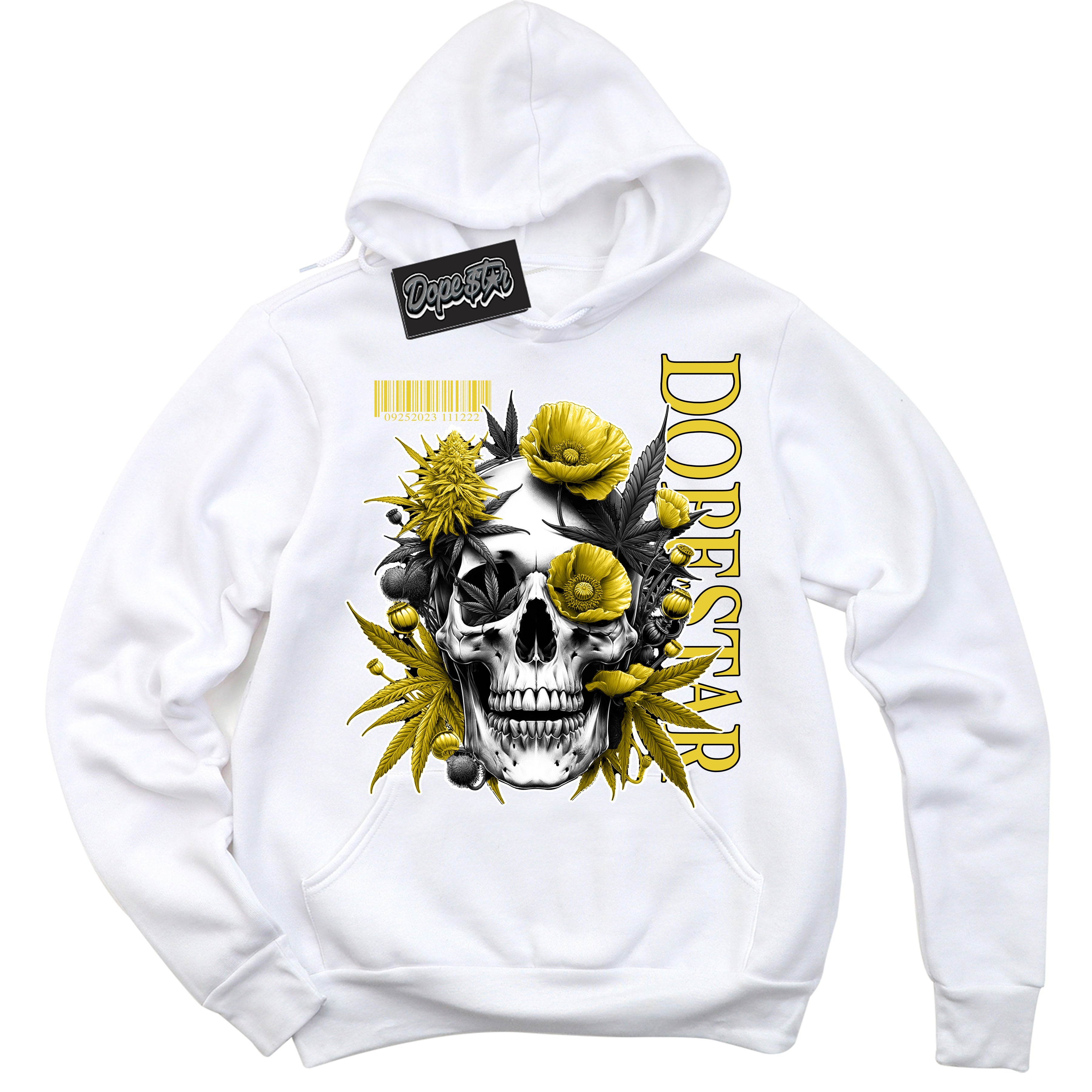 Cool White Hoodie with “ Skull Poppies ”  design that Perfectly Matches Vivid Sulfur 4s Sneakers.