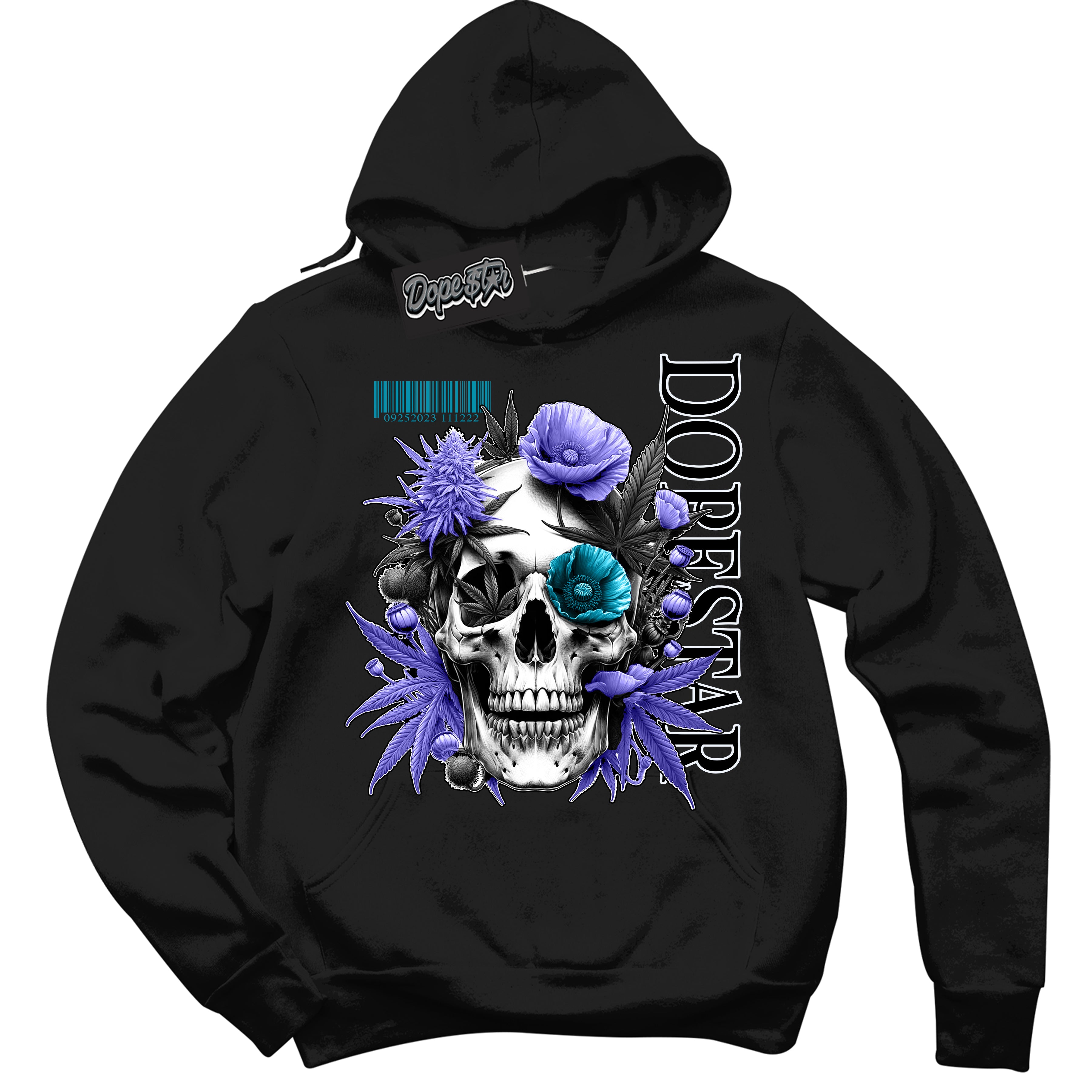Cool Black Hoodie with “ Skull Poppies ”  design that Perfectly Matches Aqua 6s Sneakers.